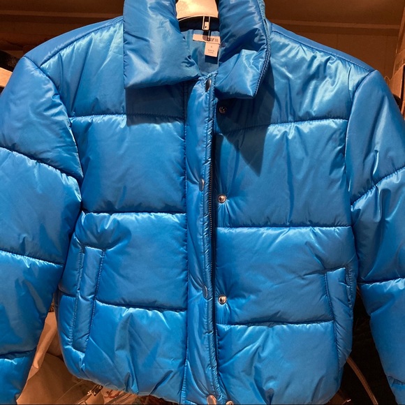 BAR III Cropped Blue Puffer  winter Jacket Coat - Picture 4 of 5